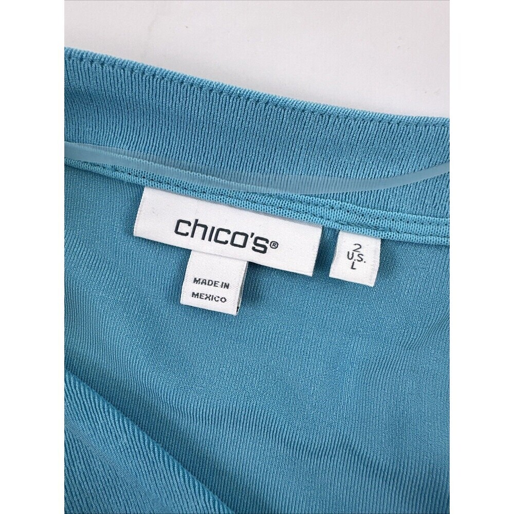 Chicos Travelers Kimono Sleeved VNeck Dress Acetate Spandex Turquoise Blue Large - Picture 8 of 12